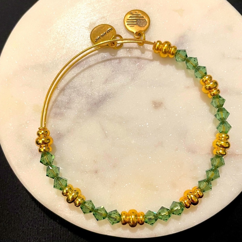 Alex and Ani Green Swarovski Crystal Bracelet in Gold